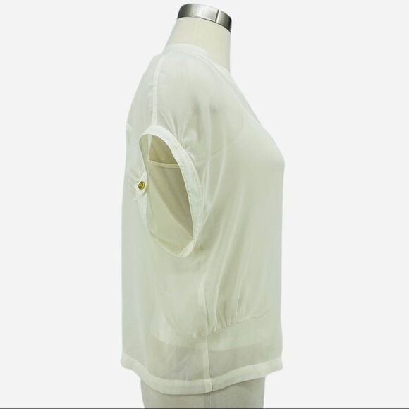 bebe Sheer Short Sleeve Button Down Blouse - Picture 2 of 15